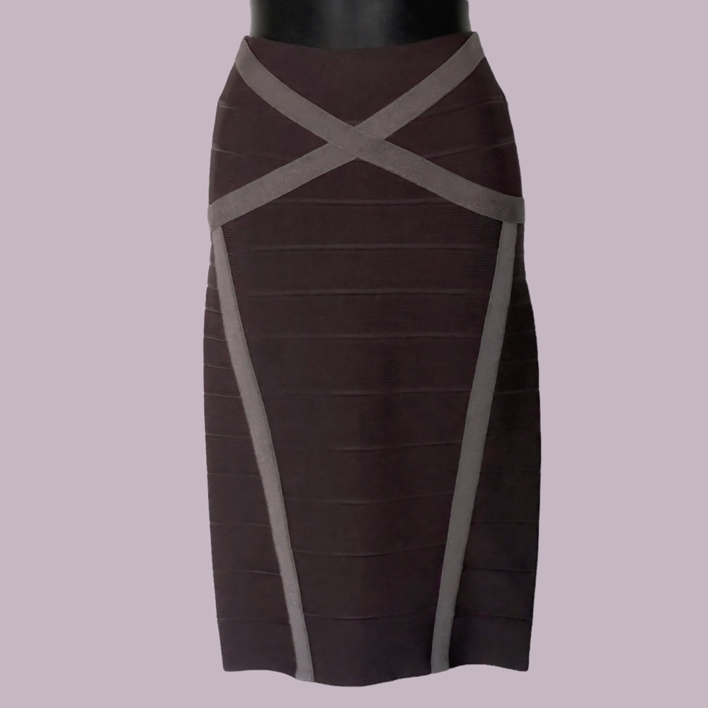 Herve Leger BodyCon Bandage Pencil Skirt in Dark Taupe and Gray - Size XS